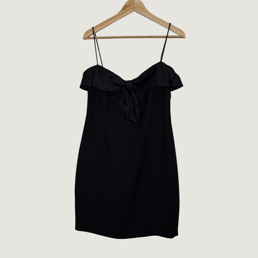 S.L. Fashions Dress‎ 10P Black Satin Bow Front Cocktail Petite Vintage 90s Chic
